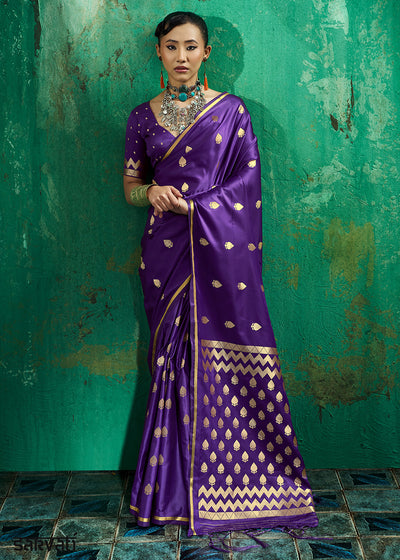 Antique Plum Purple Satin Silk Saree with Woven Butti Accents