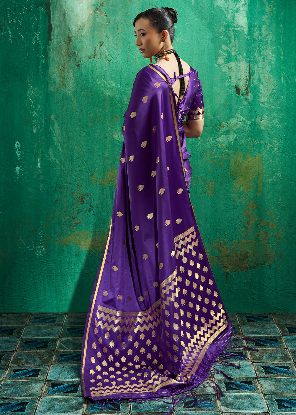 Antique Plum Purple Satin Silk Saree with Woven Butti Accents