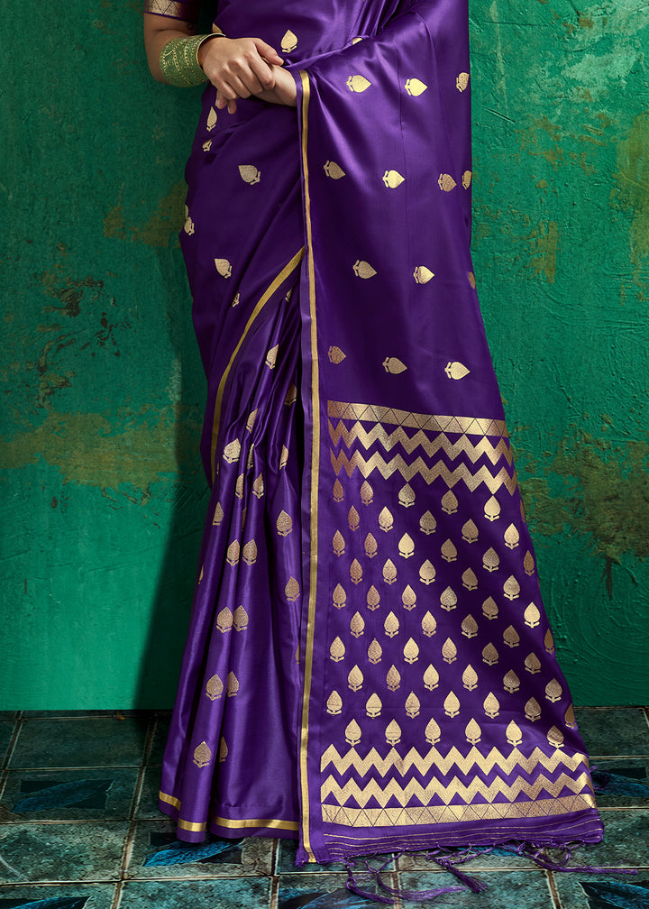 Antique Plum Purple Satin Silk Saree with Woven Butti Accents