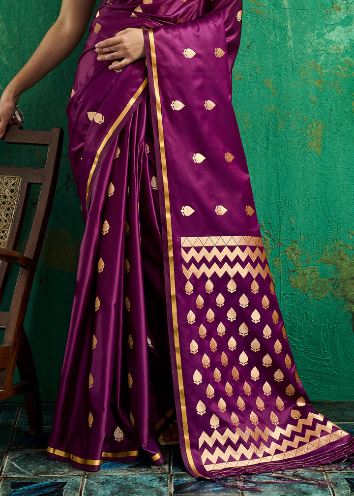 Indigo Purple Satin Silk Saree with Woven Butti Accents