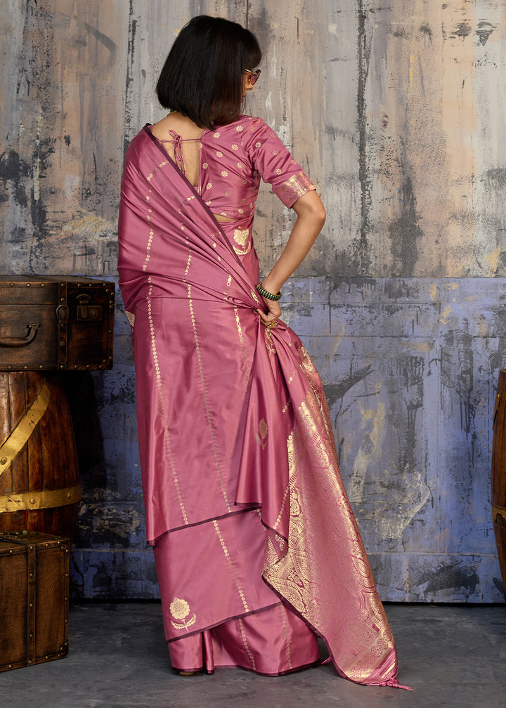 Punch Pink Satin Silk Saree with Zari-Woven Motifs