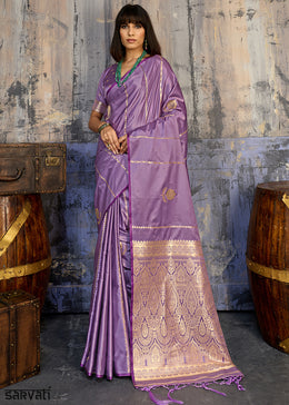 Iris Purple Satin Silk Saree with Zari-Woven Motifs