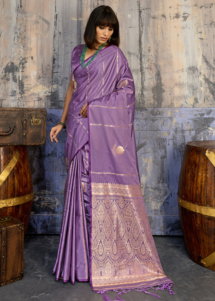 Iris Purple Satin Silk Saree with Zari-Woven Motifs