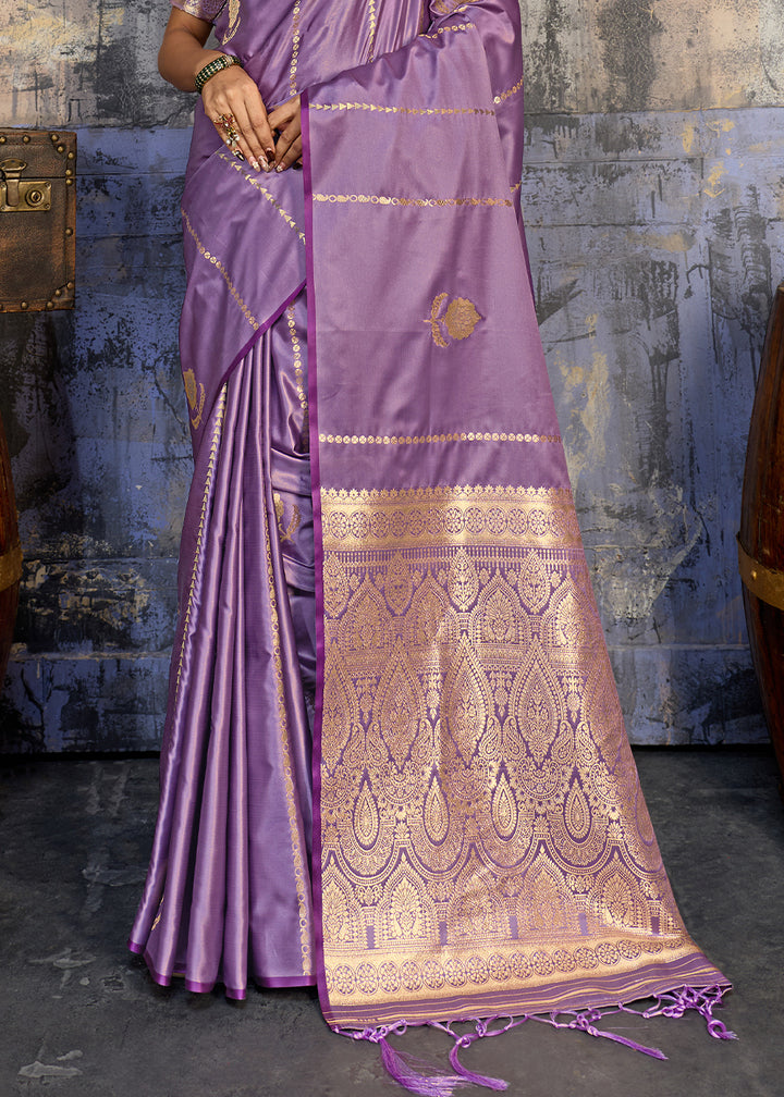 Iris Purple Satin Silk Saree with Zari-Woven Motifs