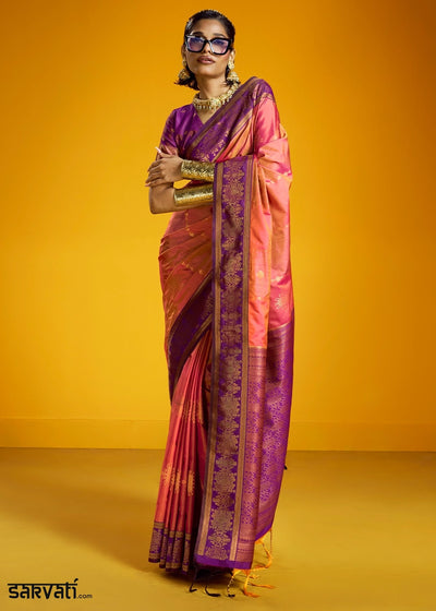 Punch Pink Handloom Silk Saree with Elegant Contrast Border
