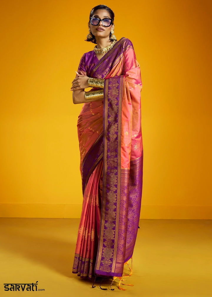 Punch Pink Handloom Silk Saree with Elegant Contrast Border