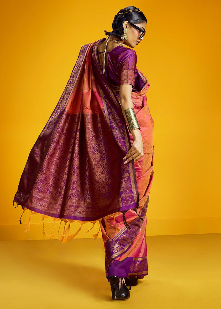 Punch Pink Handloom Silk Saree with Elegant Contrast Border