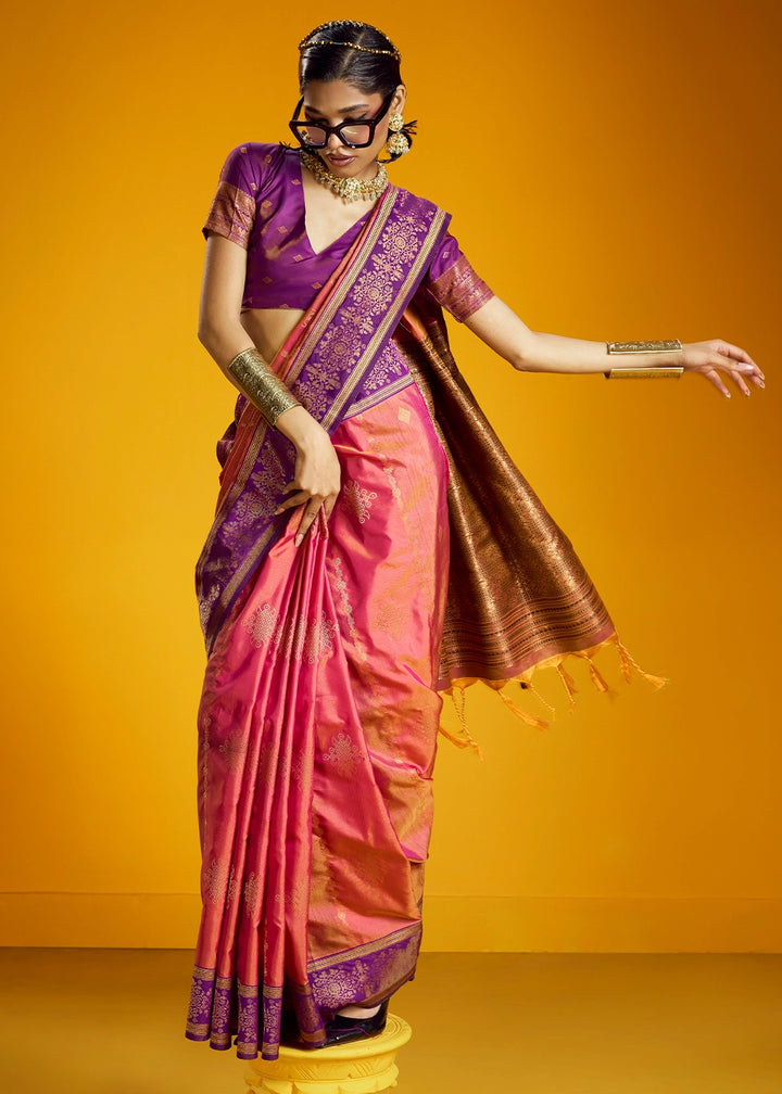 Punch Pink Handloom Silk Saree with Elegant Contrast Border