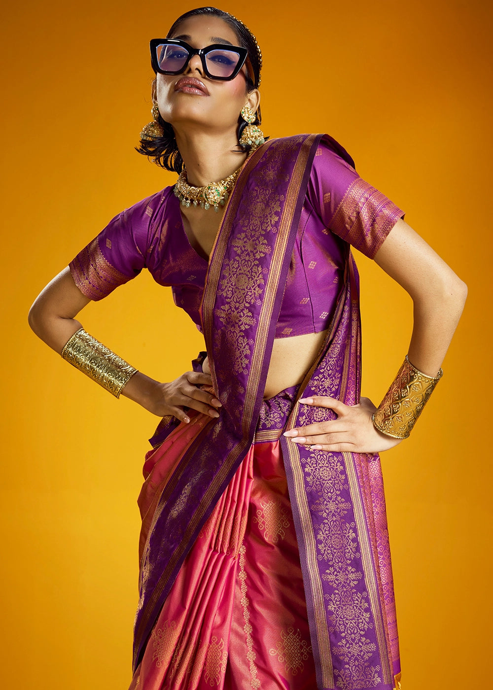 Punch Pink Handloom Silk Saree with Elegant Contrast Border