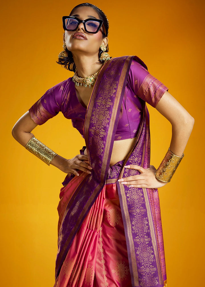 Punch Pink Handloom Silk Saree with Elegant Contrast Border