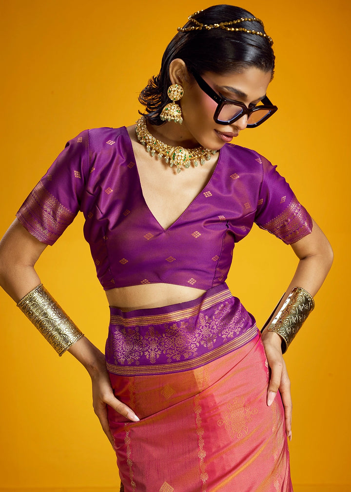 Punch Pink Handloom Silk Saree with Elegant Contrast Border