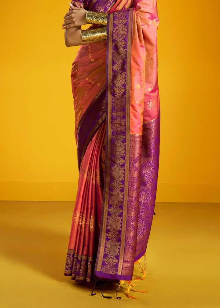 Punch Pink Handloom Silk Saree with Elegant Contrast Border