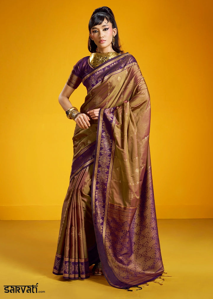 Light Brown Handloom Silk Saree with Elegant Contrast Border