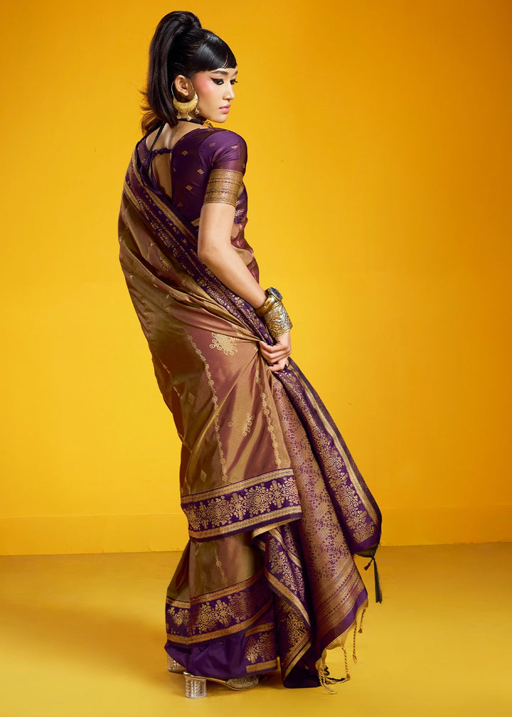 Light Brown Handloom Silk Saree with Elegant Contrast Border