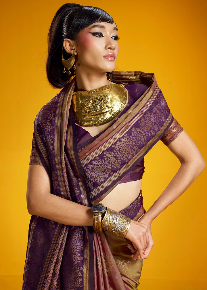 Light Brown Handloom Silk Saree with Elegant Contrast Border