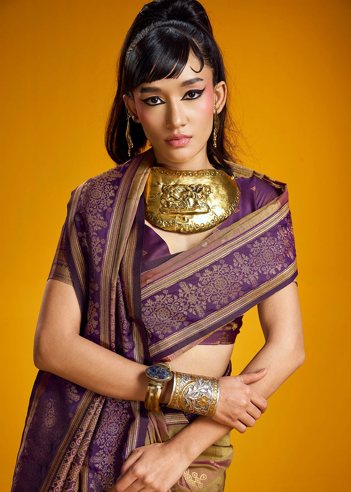 Light Brown Handloom Silk Saree with Elegant Contrast Border