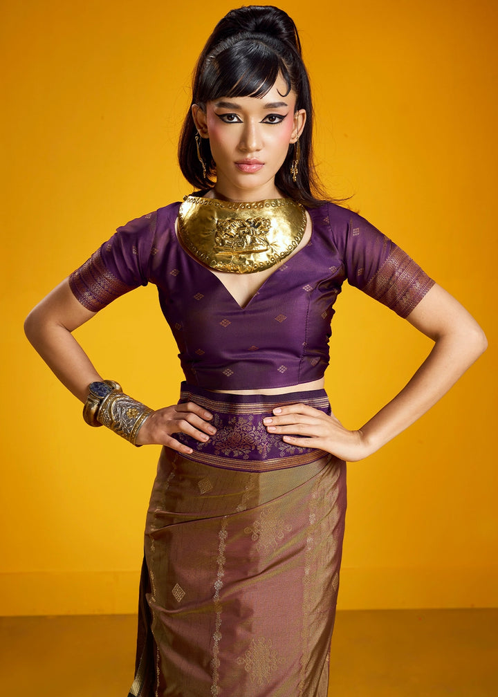 Light Brown Handloom Silk Saree with Elegant Contrast Border