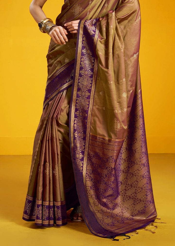 Light Brown Handloom Silk Saree with Elegant Contrast Border