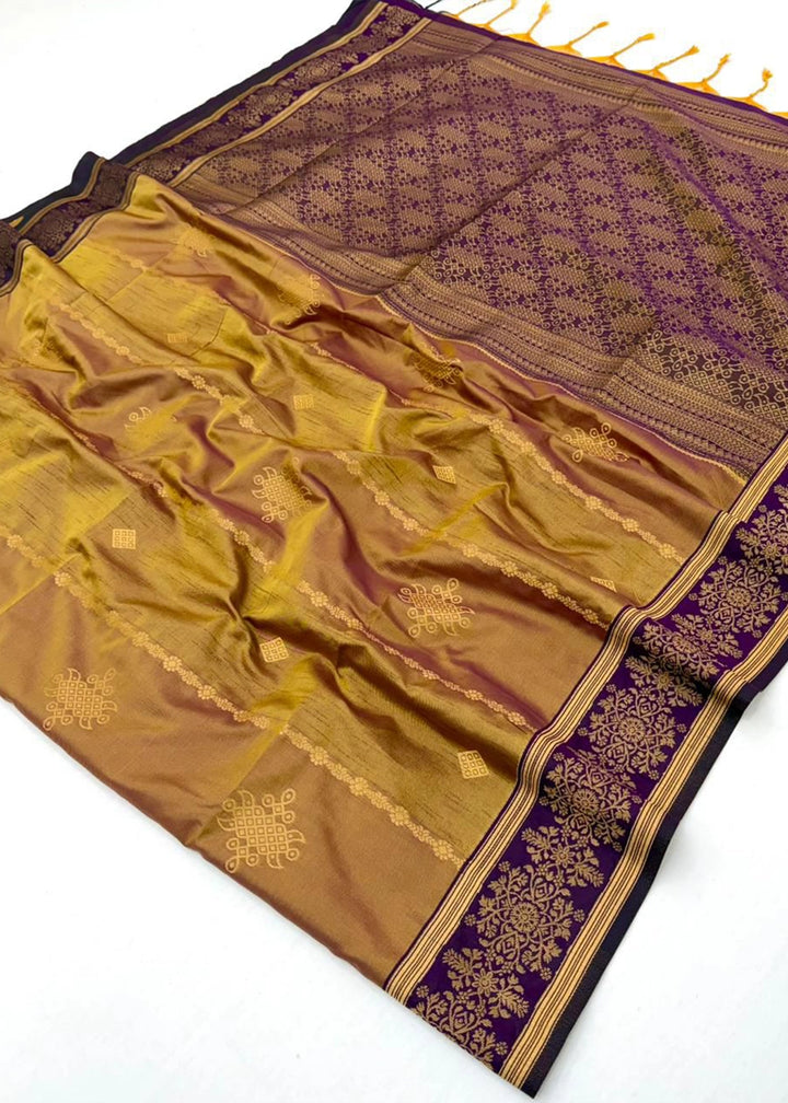 Light Brown Handloom Silk Saree with Elegant Contrast Border