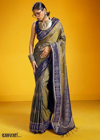 Tones Of Grey Handloom Silk Saree with Elegant Contrast Border
