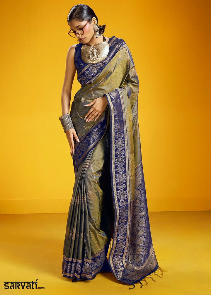 Tones Of Grey Handloom Silk Saree with Elegant Contrast Border