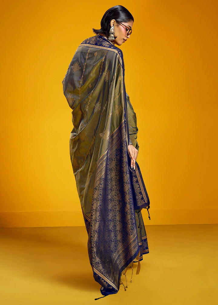 Tones Of Grey Handloom Silk Saree with Elegant Contrast Border