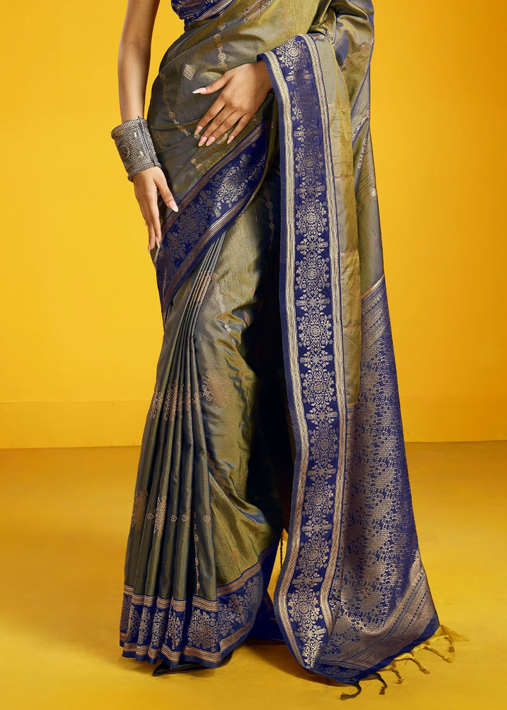 Tones Of Grey Handloom Silk Saree with Elegant Contrast Border
