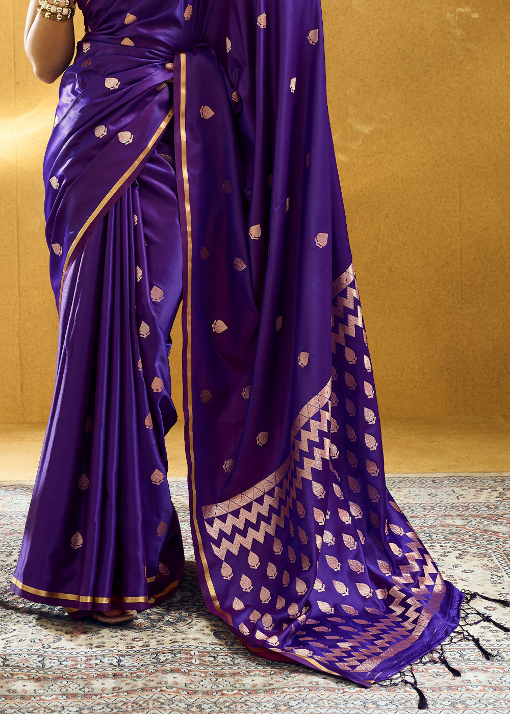 Indigo Purple Satin Silk Saree with Woven Butti Accents