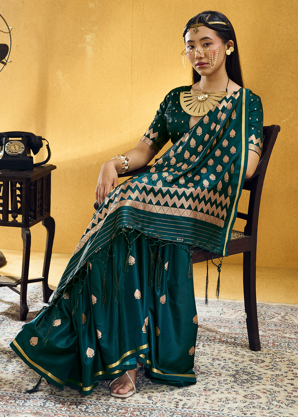 Wine Purple Satin Silk Saree with Woven Butti Accents