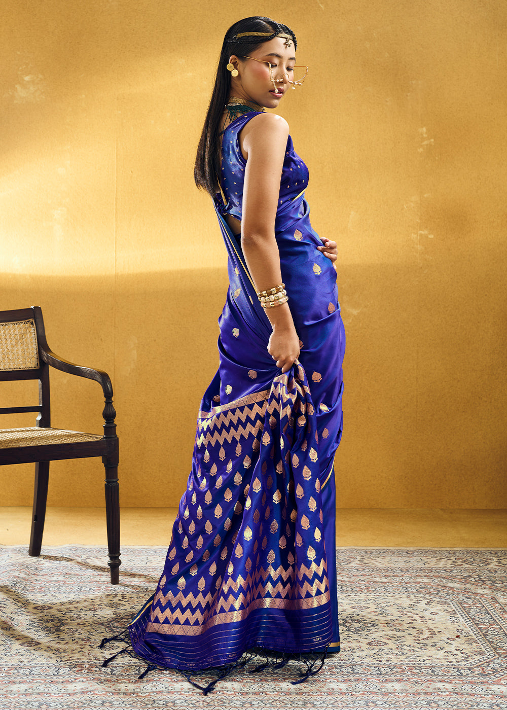 Royal Azure Blue Satin Silk Saree with Woven Butti Accents