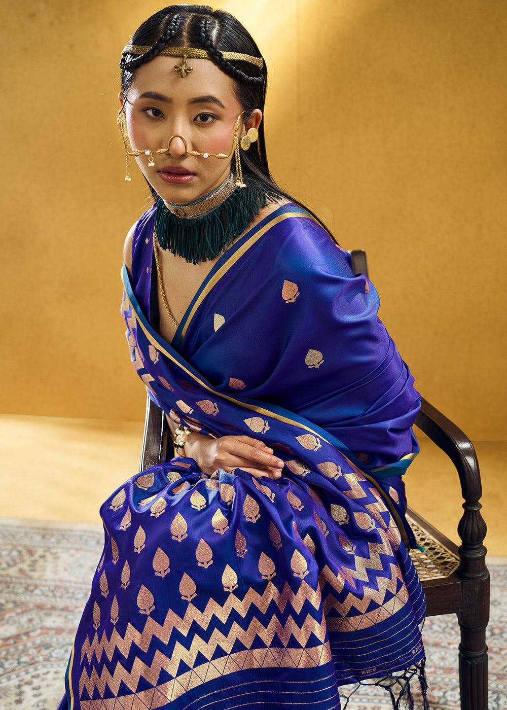 Royal Azure Blue Satin Silk Saree with Woven Butti Accents