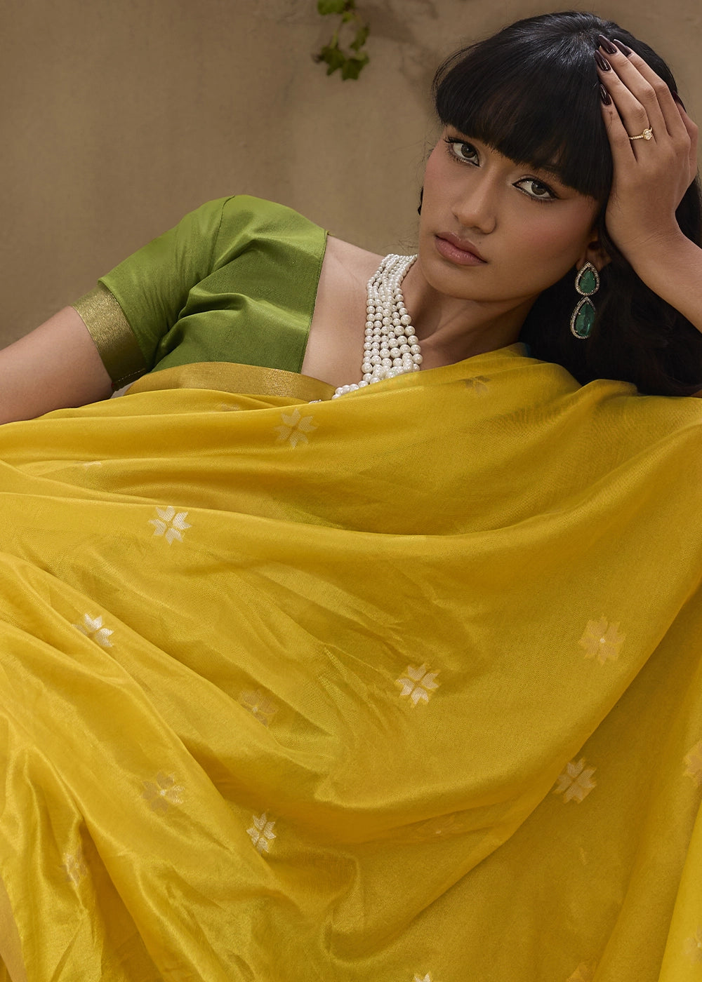 Canary Yellow Tussar Silk Saree with Handwoven Detailing