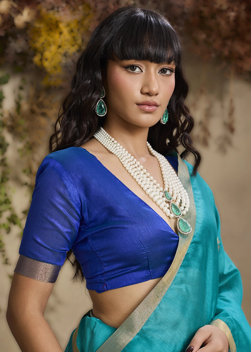 Tiffany Blue Tussar Silk Saree with Handwoven Detailing