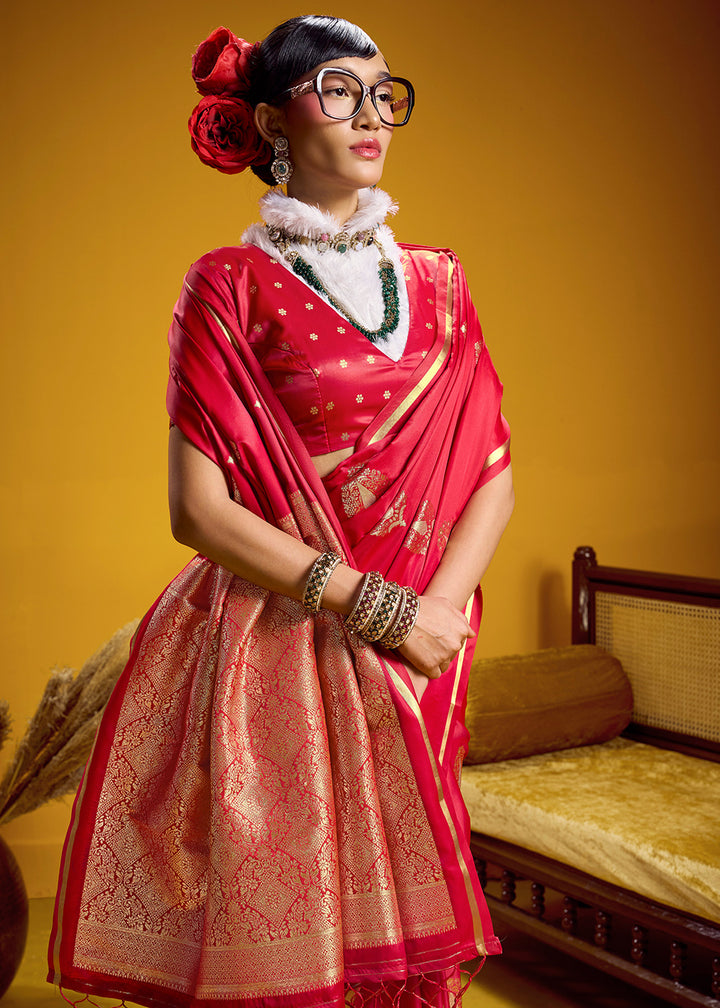 Rani Pink Satin Handloom Weaving Saree with Blouse