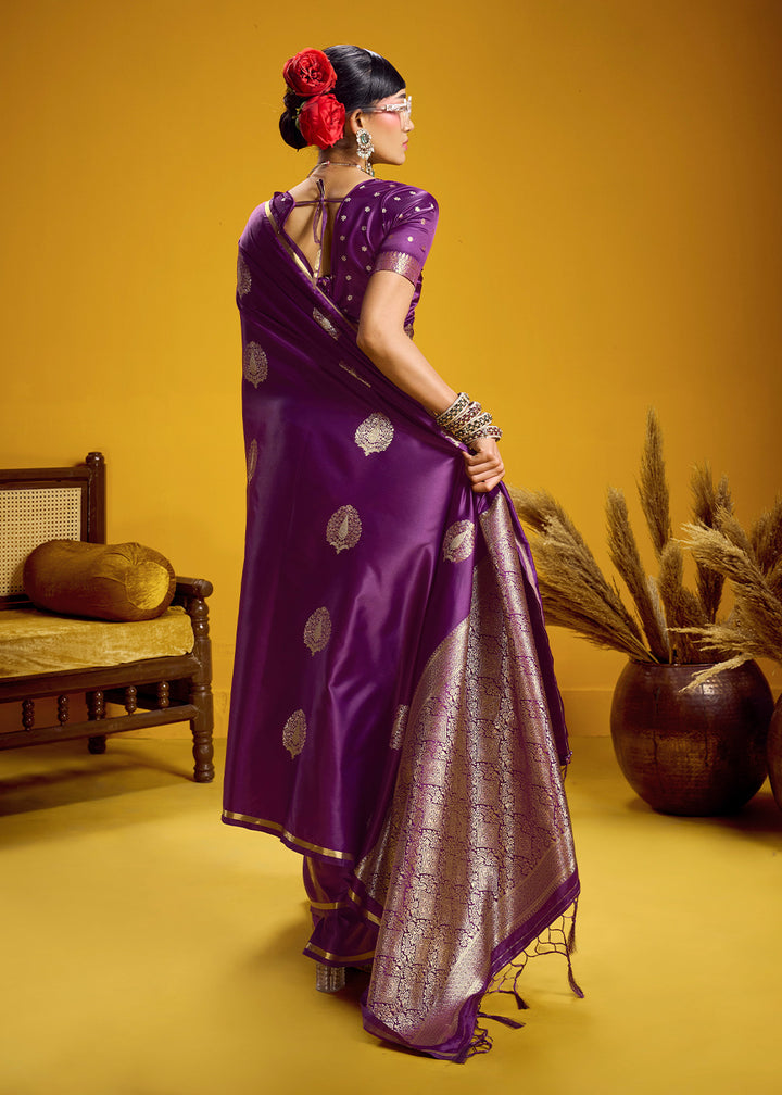 Royal Purple Satin Handloom Weaving Saree with Blouse