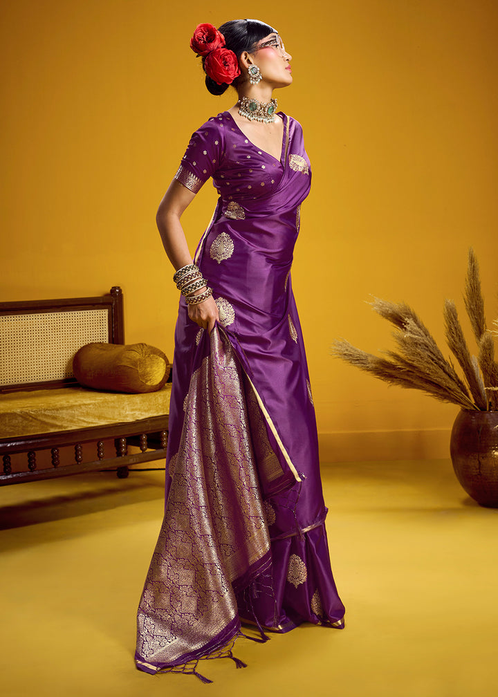 Royal Purple Satin Handloom Weaving Saree with Blouse