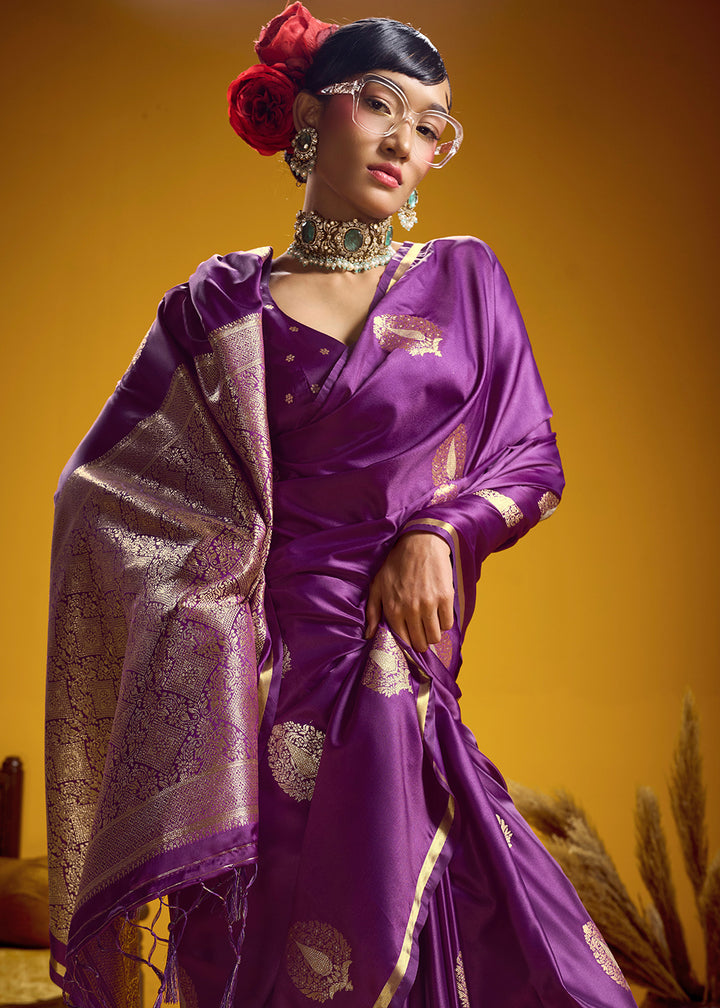 Royal Purple Satin Handloom Weaving Saree with Blouse