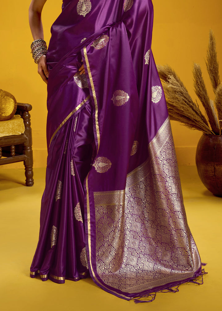 Royal Purple Satin Handloom Weaving Saree with Blouse