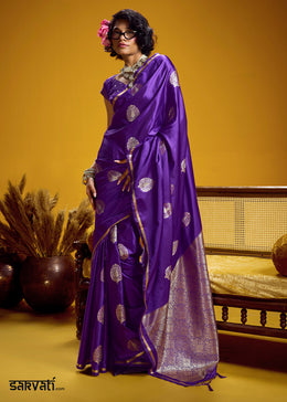 Royal Purple Satin Handloom Weaving Saree with Blouse
