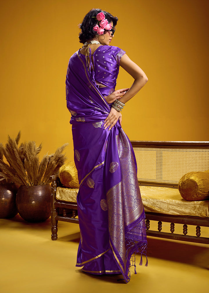 Royal Purple Satin Handloom Weaving Saree with Blouse