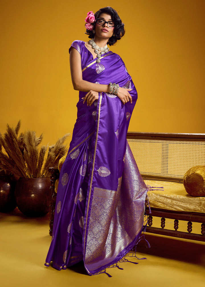 Royal Purple Satin Handloom Weaving Saree with Blouse