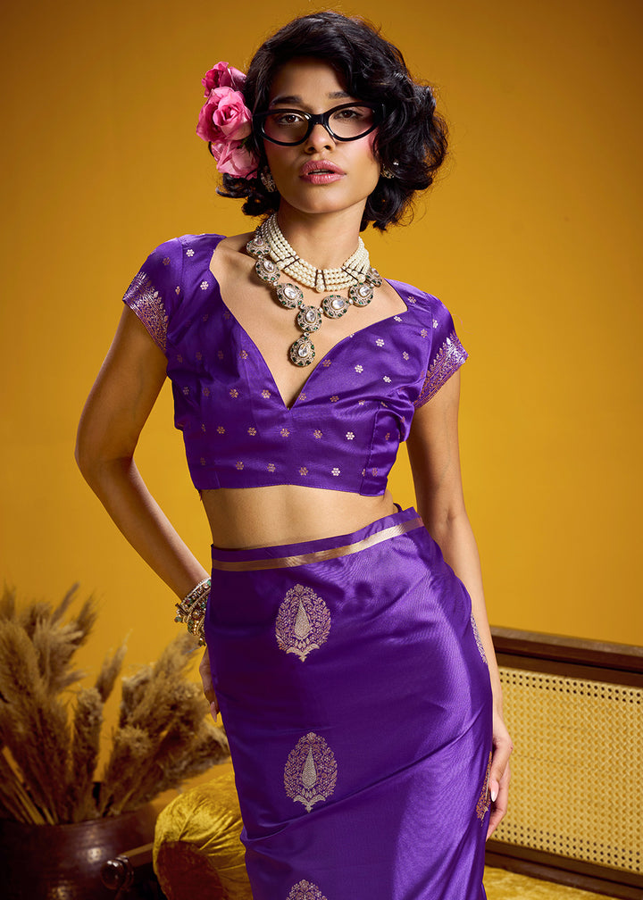 Royal Purple Satin Handloom Weaving Saree with Blouse