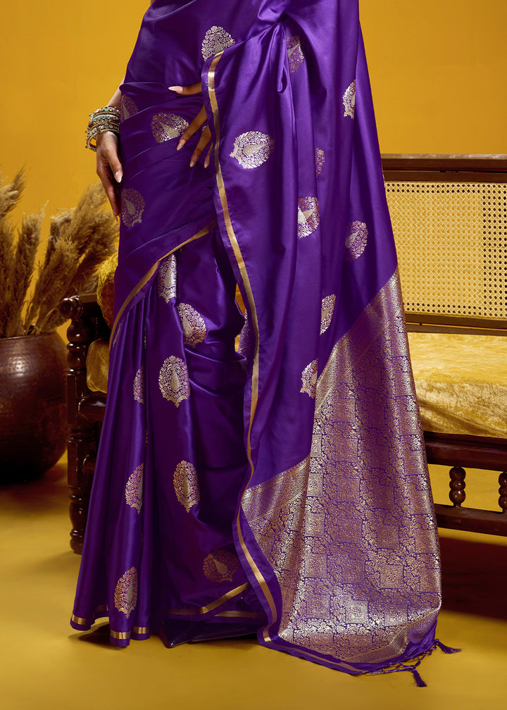Royal Purple Satin Handloom Weaving Saree with Blouse