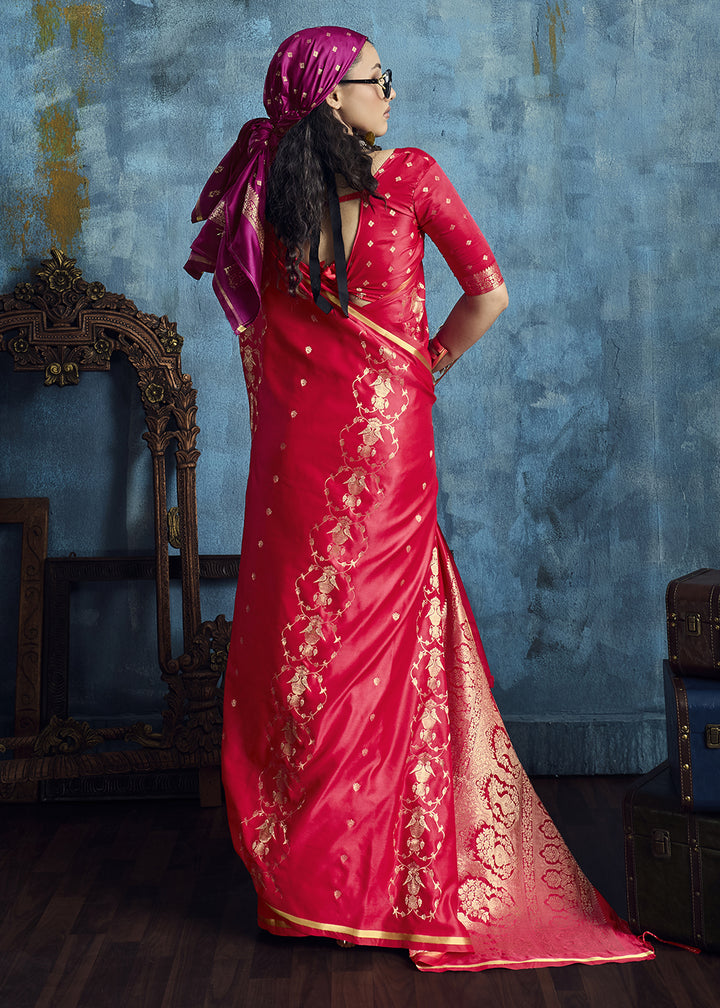 Rani Pink Satin Silk Saree with Zari Weaving