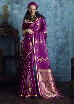 Magenta Satin Silk Saree with Zari Weaving