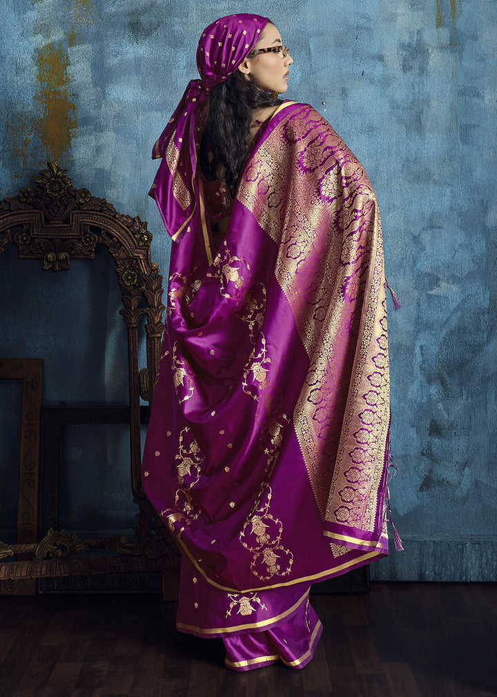 Magenta Satin Silk Saree with Zari Weaving