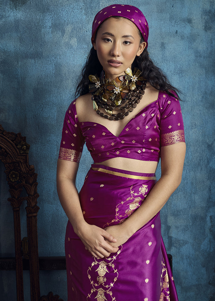 Magenta Satin Silk Saree with Zari Weaving
