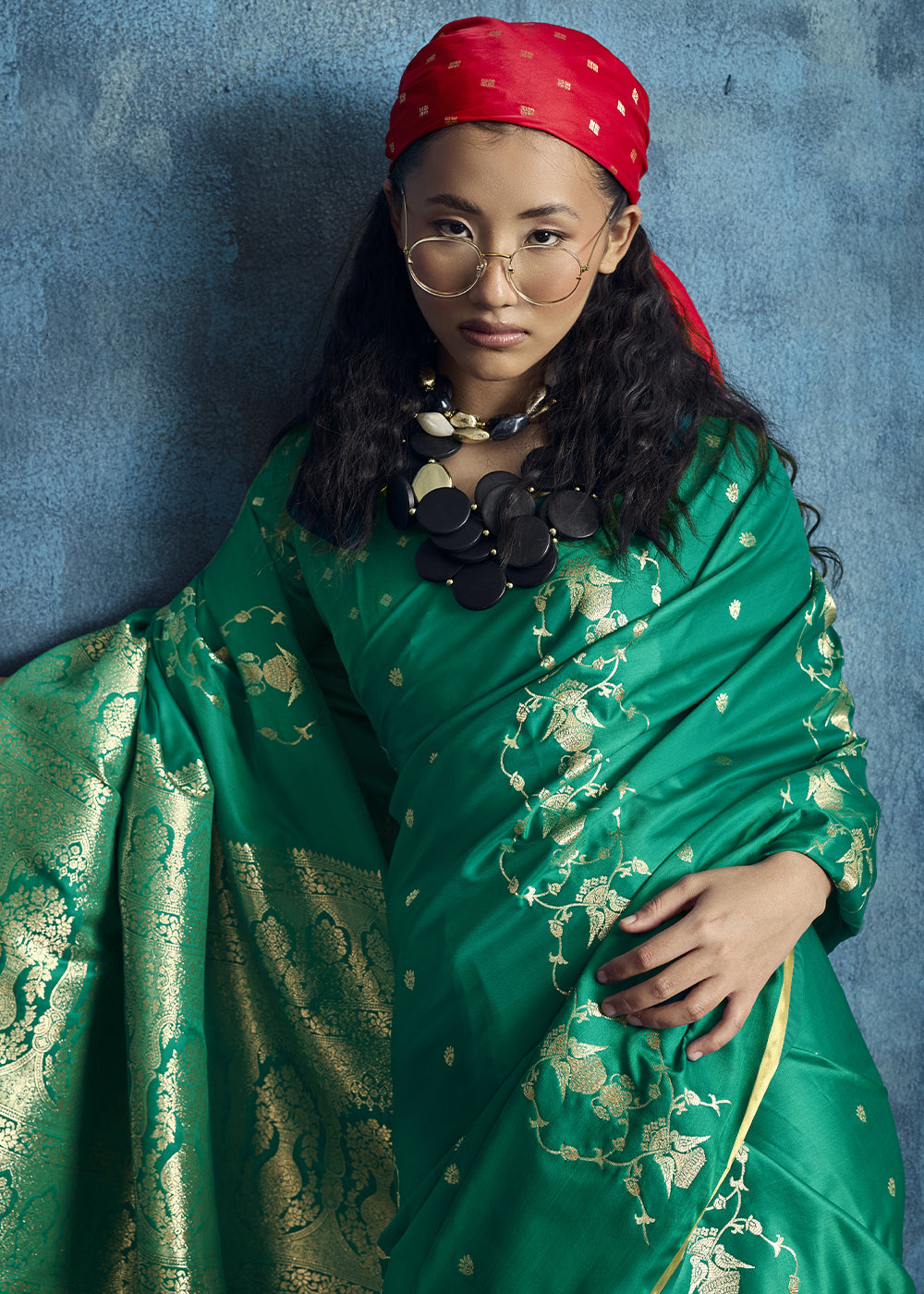 Sea Green Satin Silk Saree with Zari Weaving