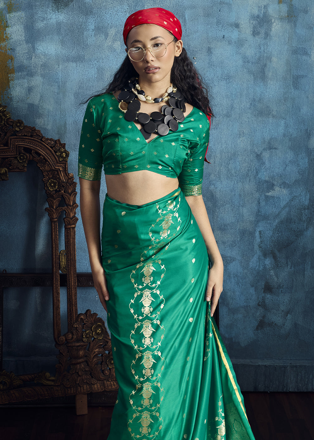 Sea Green Satin Silk Saree with Zari Weaving