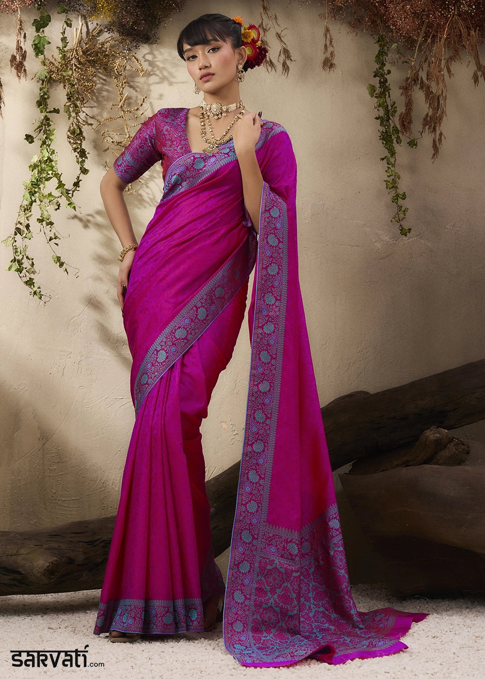 Magenta Pink Silk Saree with Tanchoi Zari Weaving Border